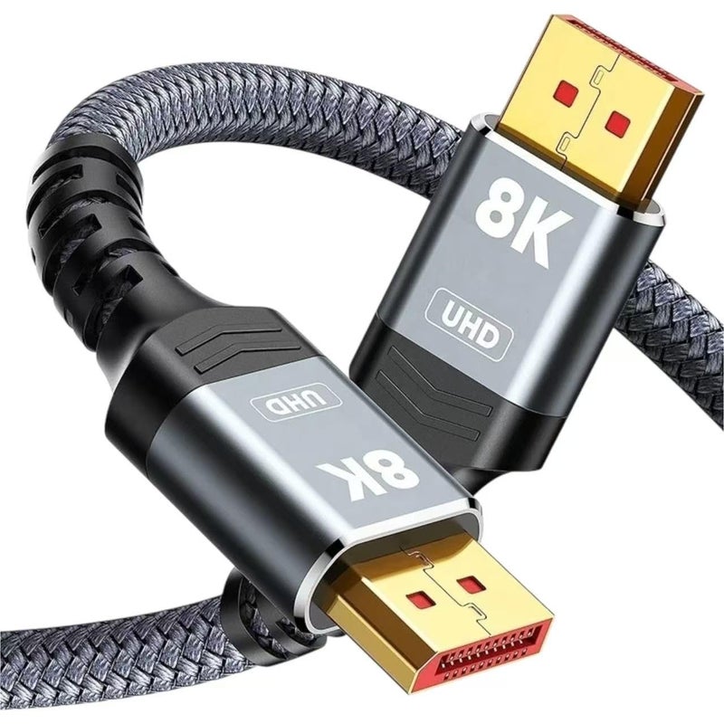 Foxtec 8K 4K DisplayPort Cable 1.4, 5FT 10FT DP Cord (VESA Certified, 8K@60Hz, 4K@144Hz, 2K@240Hz/165Hz), High Speed Display Port Cable Gaming Monitor, HDR/FreeSync/G-Sync, Braided, Grey (5FT) - Image 1